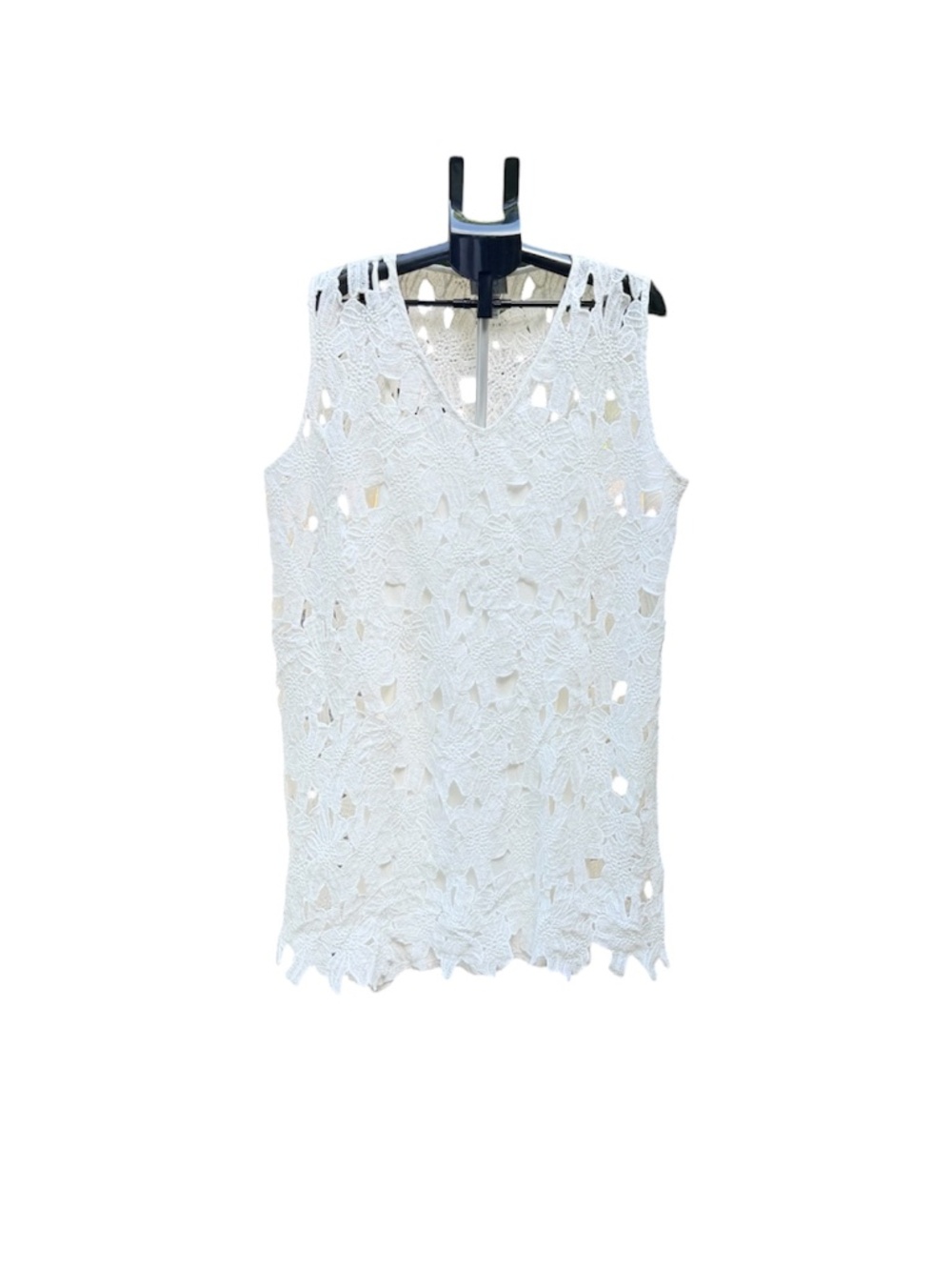 Oso Casuals White Floral Lace V-Neck Sleeveless Mini Dress Plus 1X Boho Resort